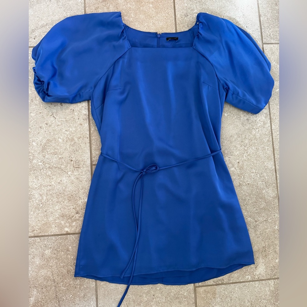 Ann Taylor Puff Sleeve Square Neck Mini Dress - Blue, Size 8